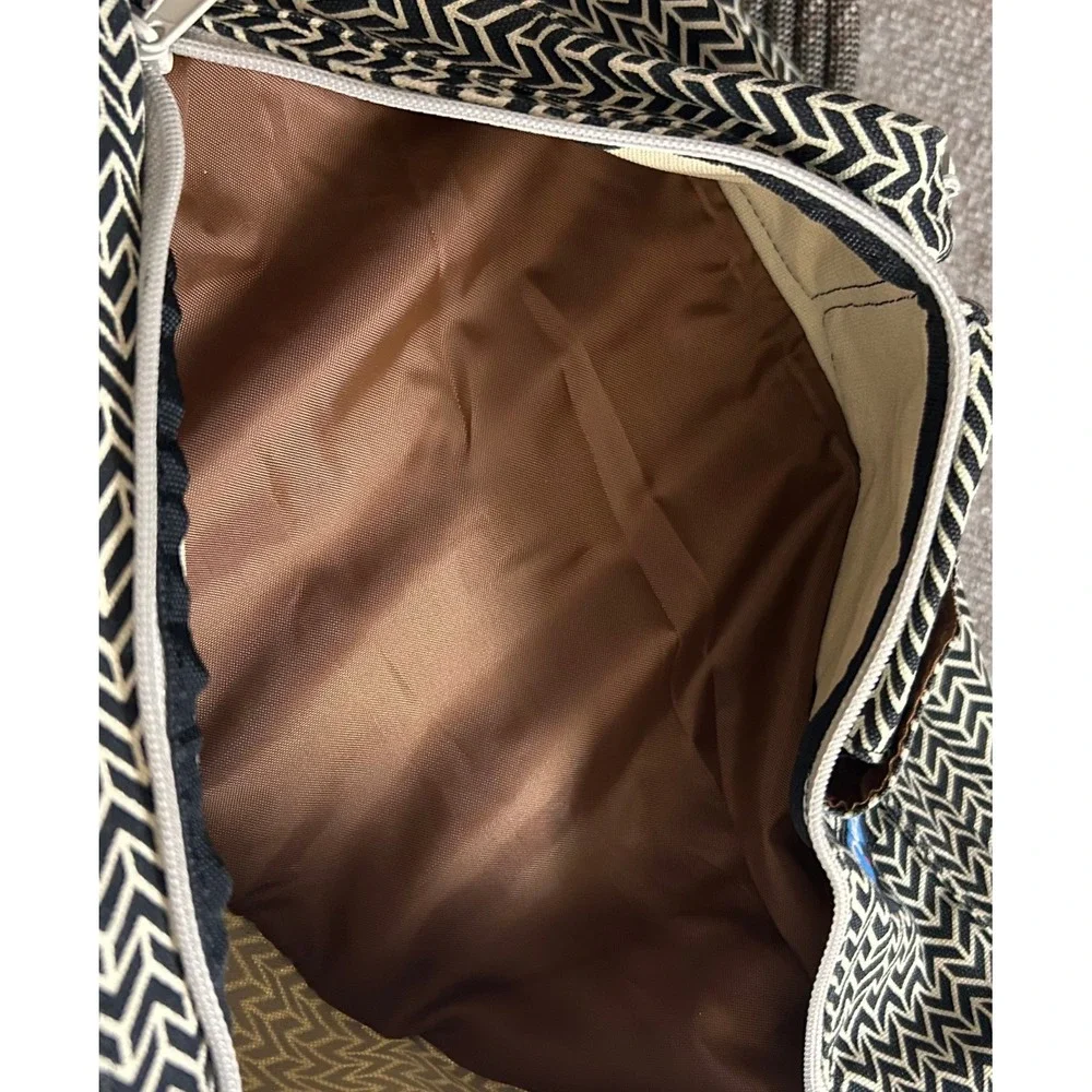 KAVU Rope Bag Sling Backpack Black Cream Chevron Canvas Crossbody Hiking Travel